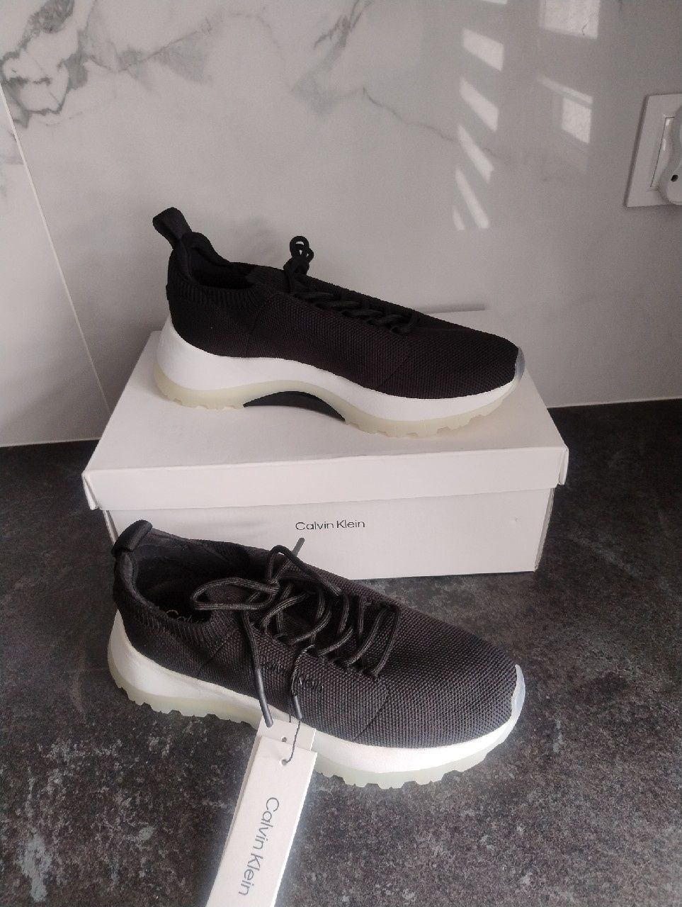Sneakersy 2 Piece Sole Lace Up Knit Calvin Klein