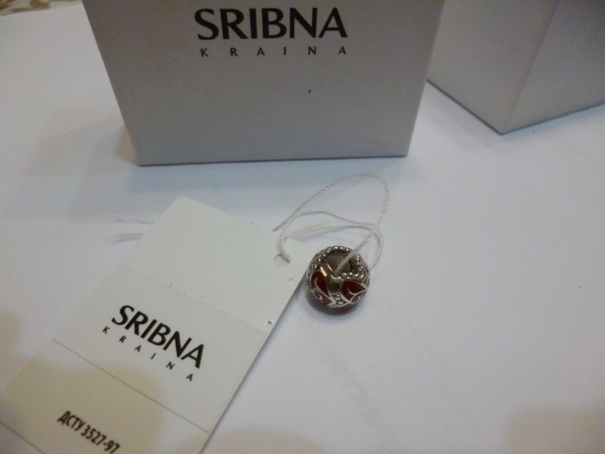 Серебряная бусина шарм на Pandora красное сердце бренд  sribna kraina