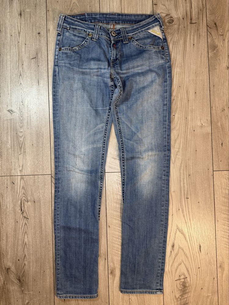 Jeansy Replay Denim z zamkami niski stan biodrówki y2k vintage retro
