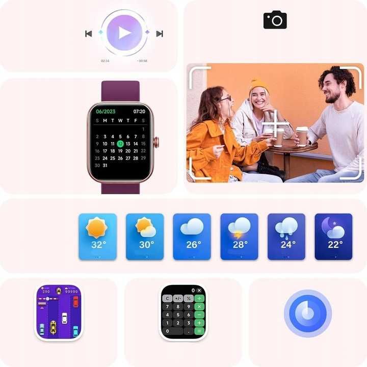 SMARTWATCH IDW20 1,91" HD Bluetooh rozmowy puls IP68 5ATM różowy
