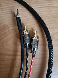 Kabel gramofonowy phono RCA, 1m wraz z uziemieniem, super jakość!