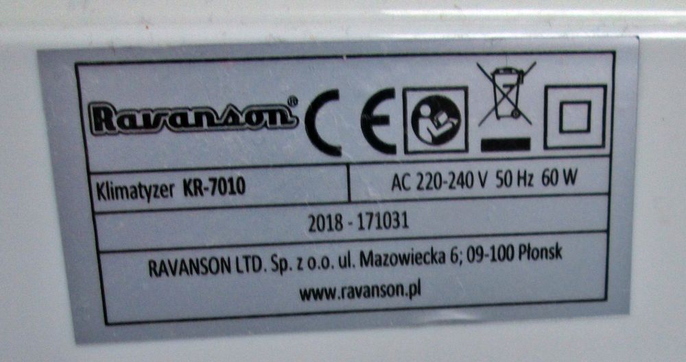 wentylator, klimatyzer elektryczny RAVANSON KR-7010