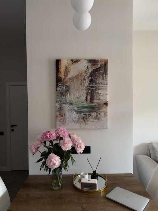 Картина на полотні абстракція бежева пастельна на холсте велика