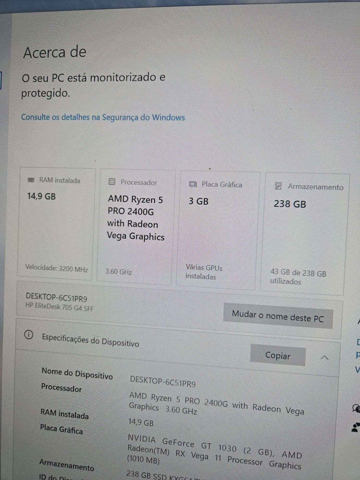 Hp Elitedesk 705 G4 Sff - Ryzen 2400g,16Gb Ddr4,Ssd M2,Nvidia  Gt 1030