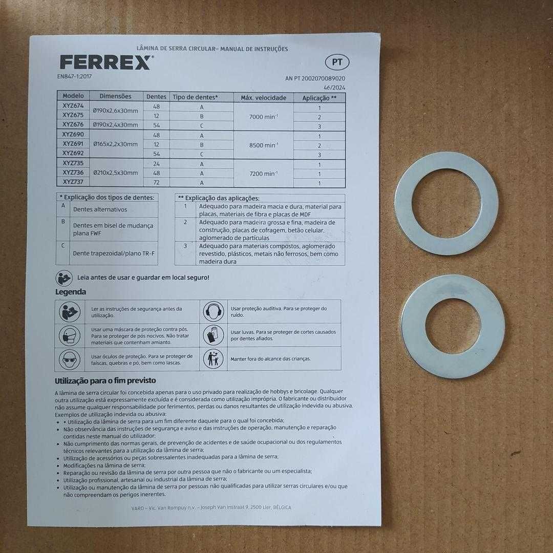 Lâmina de Serra Circular 165mm diâmetro 54 Dentes NOVA NUNCA USADA
