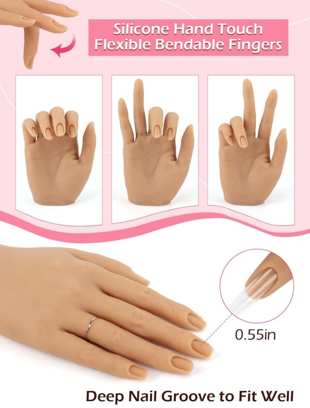 Mão de silicone para treino de manicure