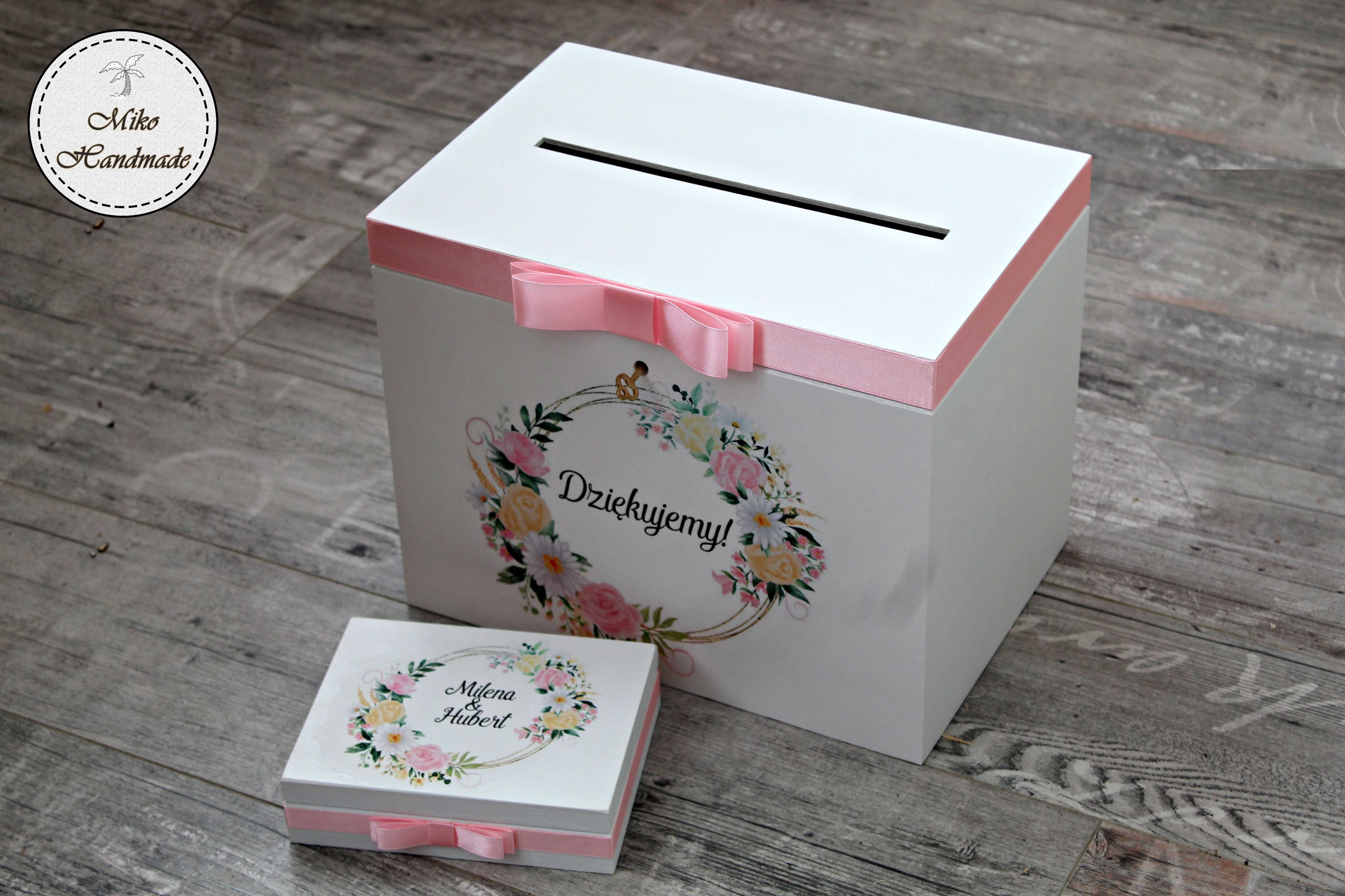 Skrzynka na koperty i pudełko na obrączki ślubne - różowe kwiaty