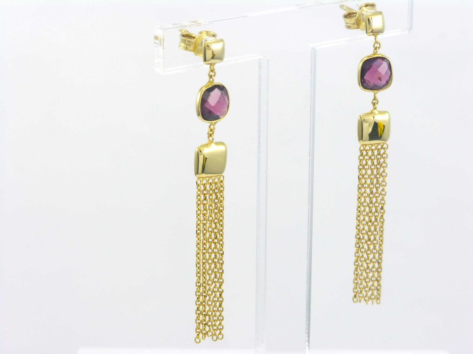 Złote kolczyki wiszące łańcuszki na sztyft  z cyrkonią próba 585