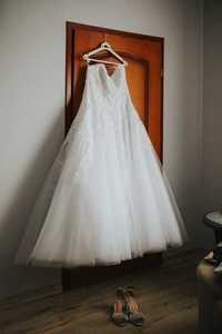 Suknia Ślubna Plus Size księżniczka, brokatowa, z cekinami