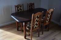 Komplet stół drewniany (80cm x 150cm) oraz cztery krzesła