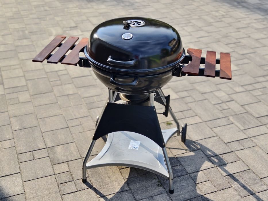 Grill ogrodowy węglowy z termometrem i kółkami