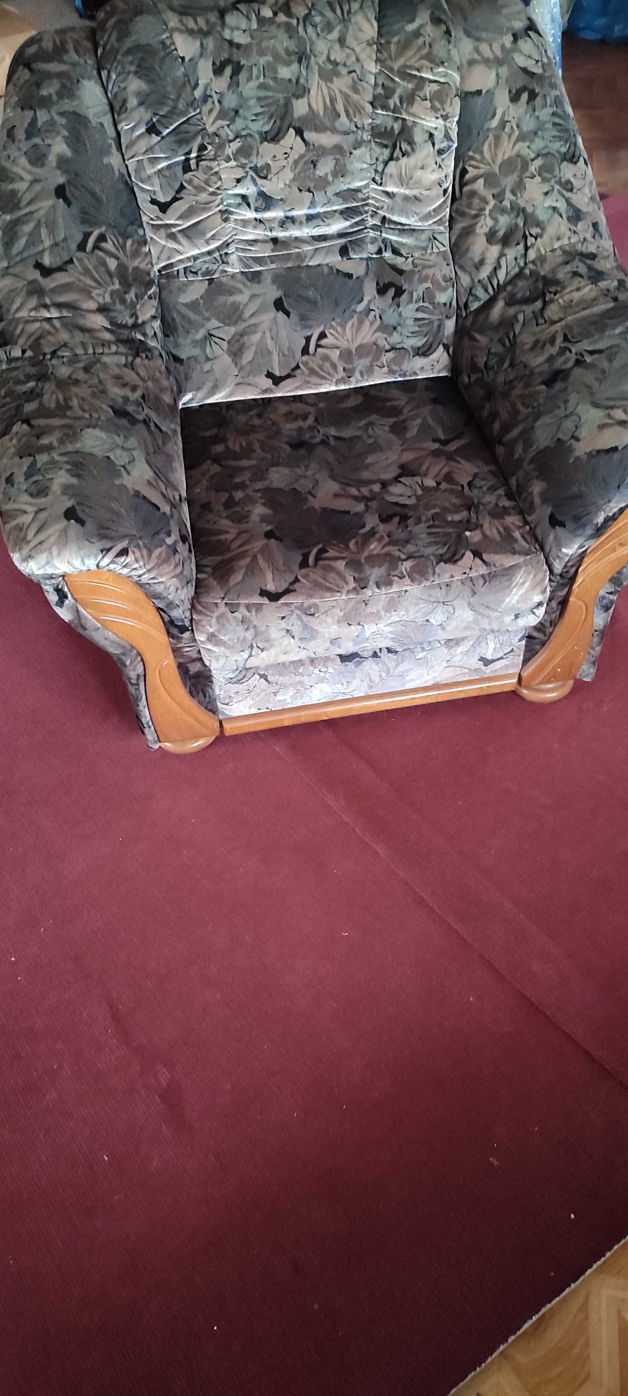 Narożnik rozkładany, fotel, 2 pufki