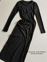 Sukienka maxi czarna sukienka materiał prążki