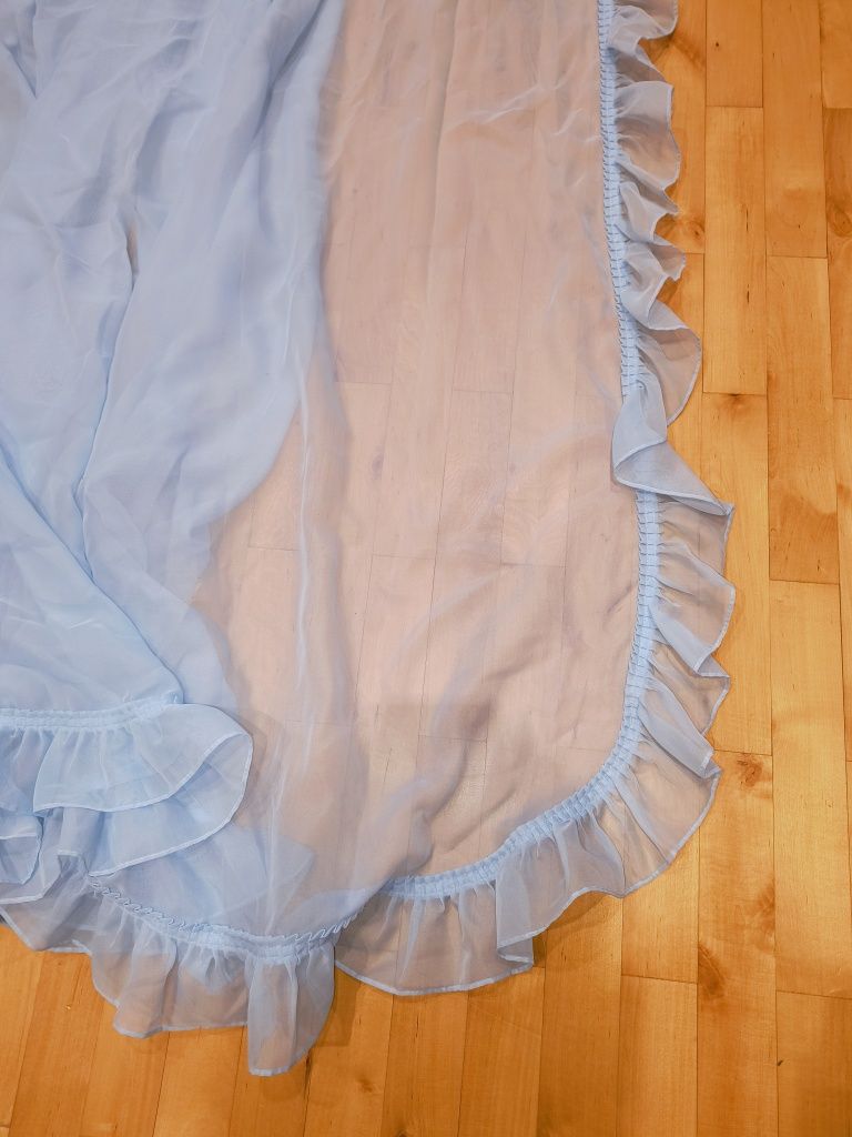 2 błękitne zasłony z falbaną 155x175cm