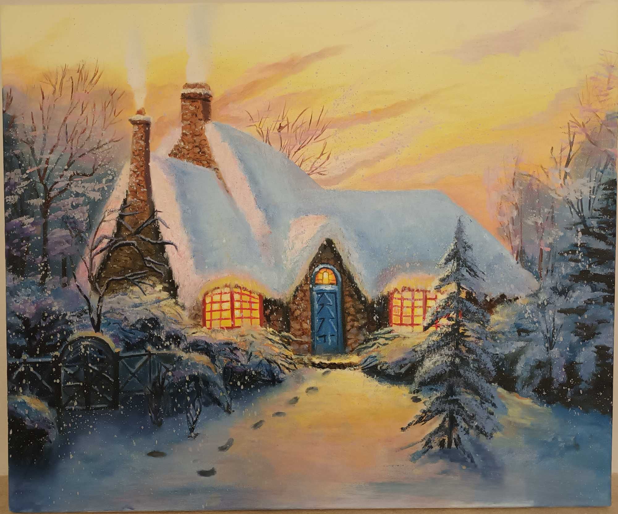 Quadro óleo sobre tela " Christmas House"