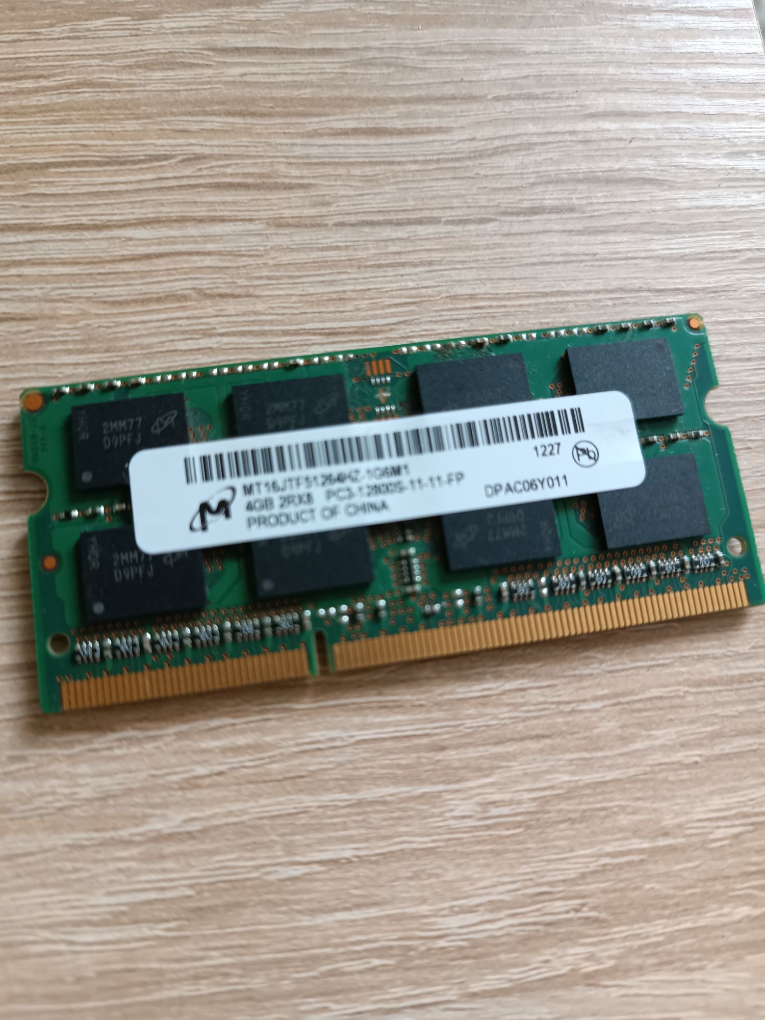 Модуль памяти DDR3 SODIMM Micron 4GB 2Rx8 PC3-12800S-11-11-FP