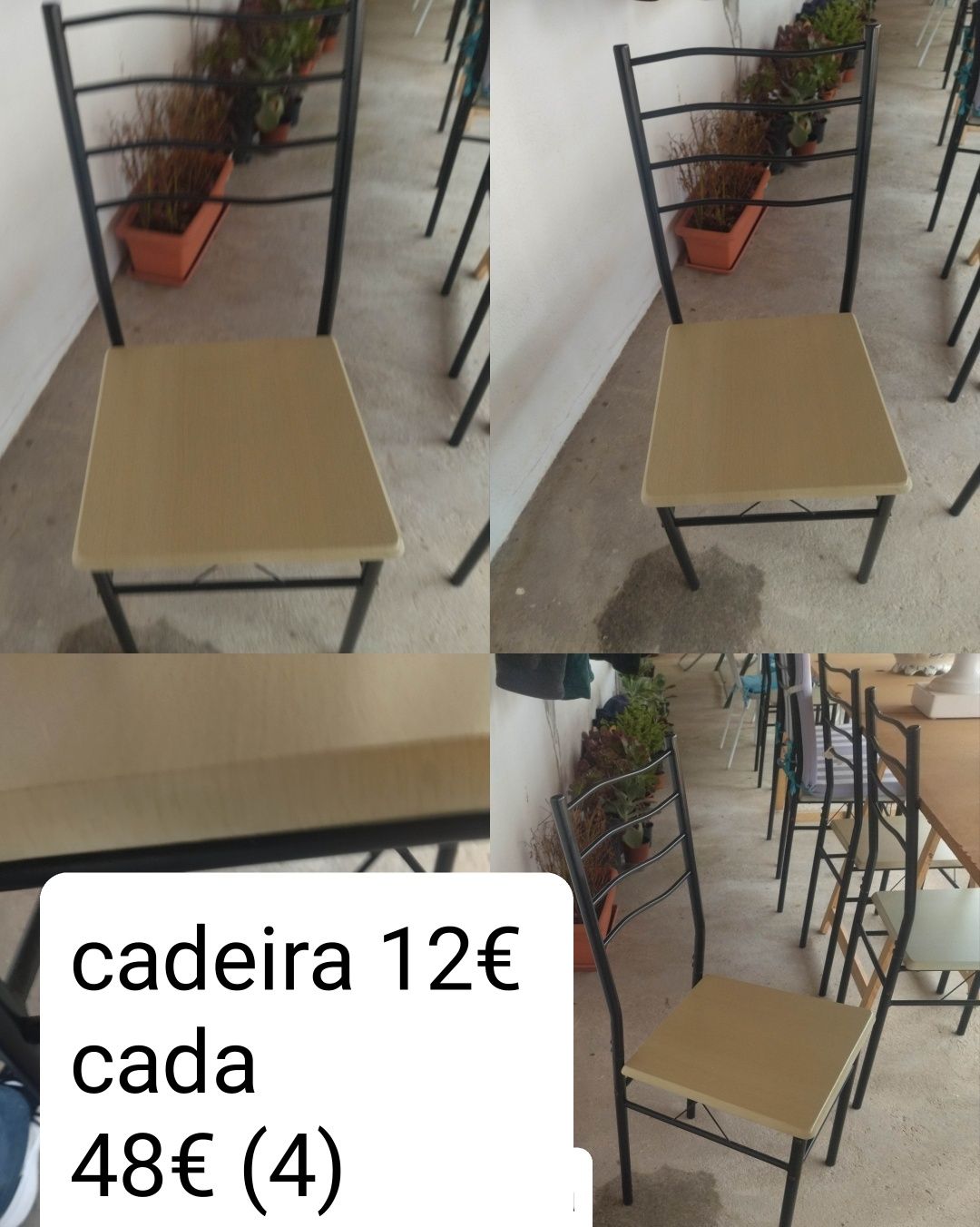 Conjunto 4 cadeiras metal preto e faia