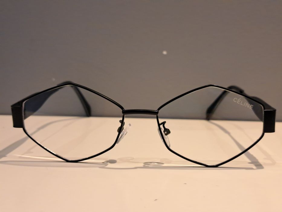 CELINE czarne nowe okulary zerówki romby oprawki stalowe nowe