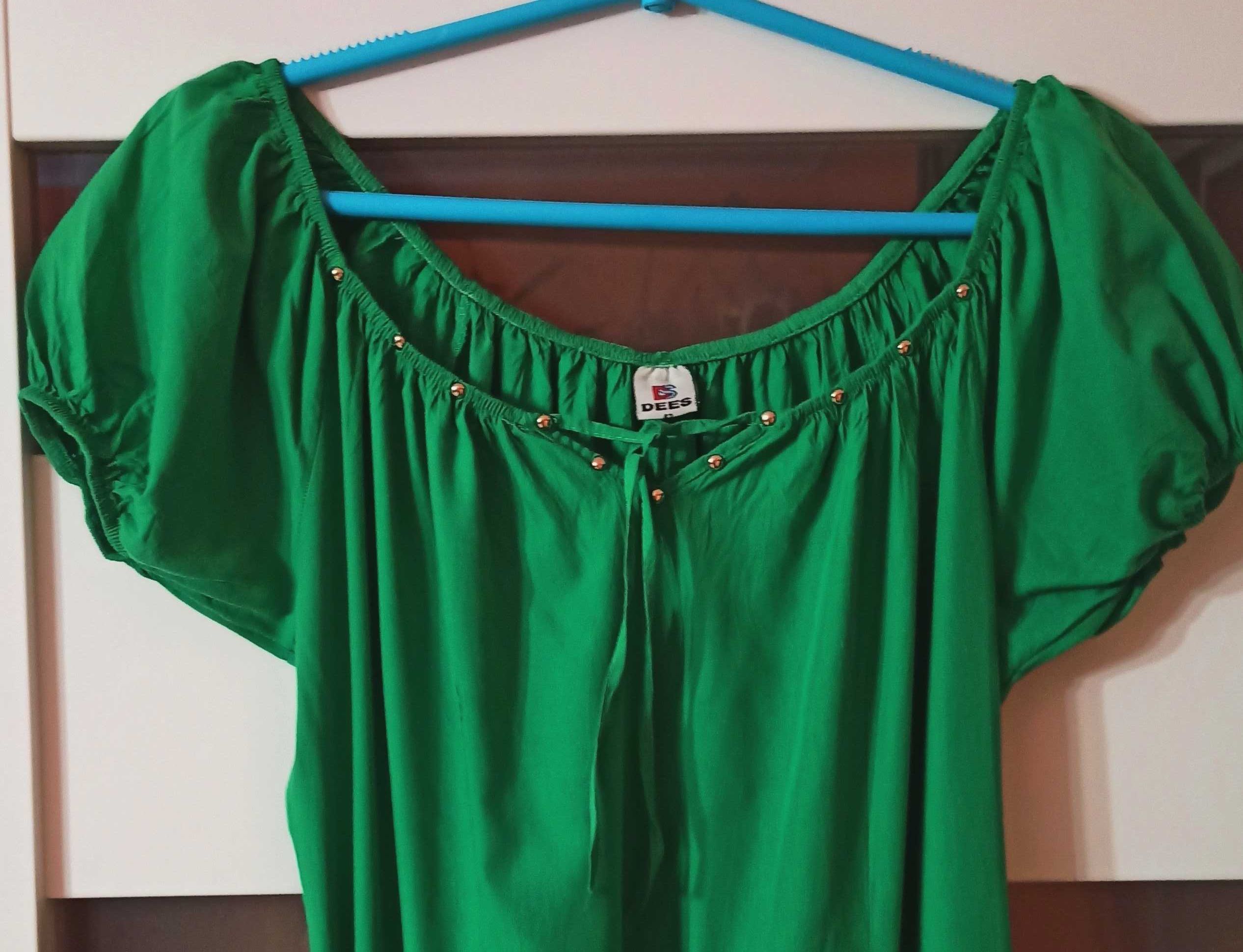 Bawełniana zielona rozkloszowana sukienka Dees vintage