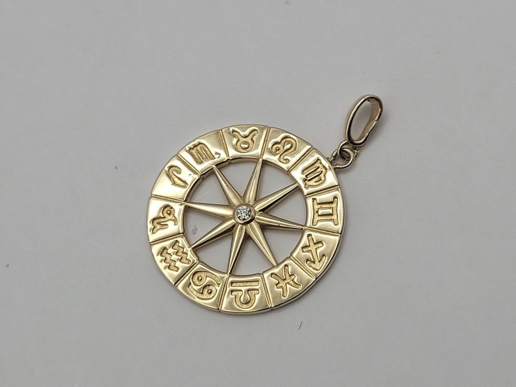 Nowa Złota zawieszka złoto próby 585, zodiaki gwiazda róża wiatrów