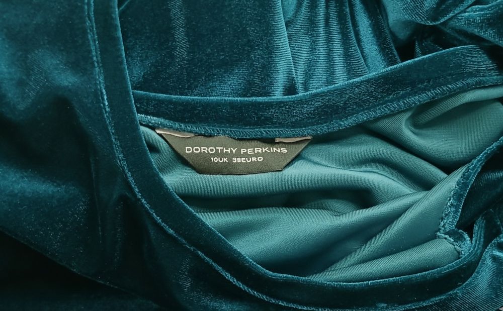 Dorothy Perkins welurowa sukienka turkus 38 M