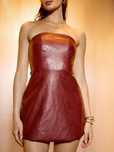 Sukienka Mini Skórzana Burgundowa Odkryte Ramiona Missguided L 40