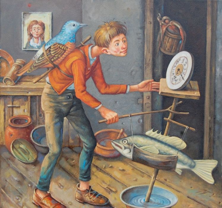 Dariusz Miliński, obraz "Odejść w samą porę" olej na płótnie, 101x101