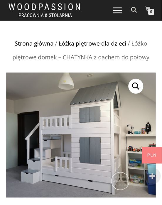 Łóżko pietrowe domek biało - szary firmy WOODPASSION