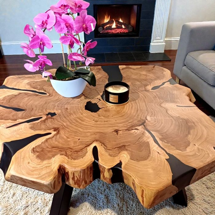 Stolik kawowy 110x100cm PIĘKNY OKAZ LIVE EDGE plaster drewna loft