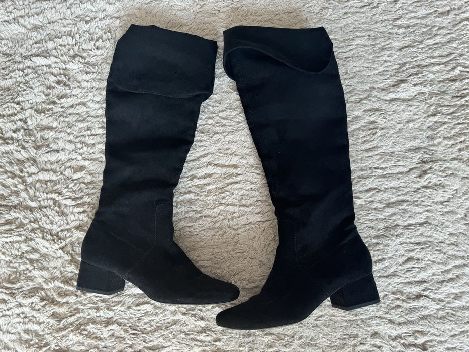 Buty zamszowe kozaki czarne damskie roz.38