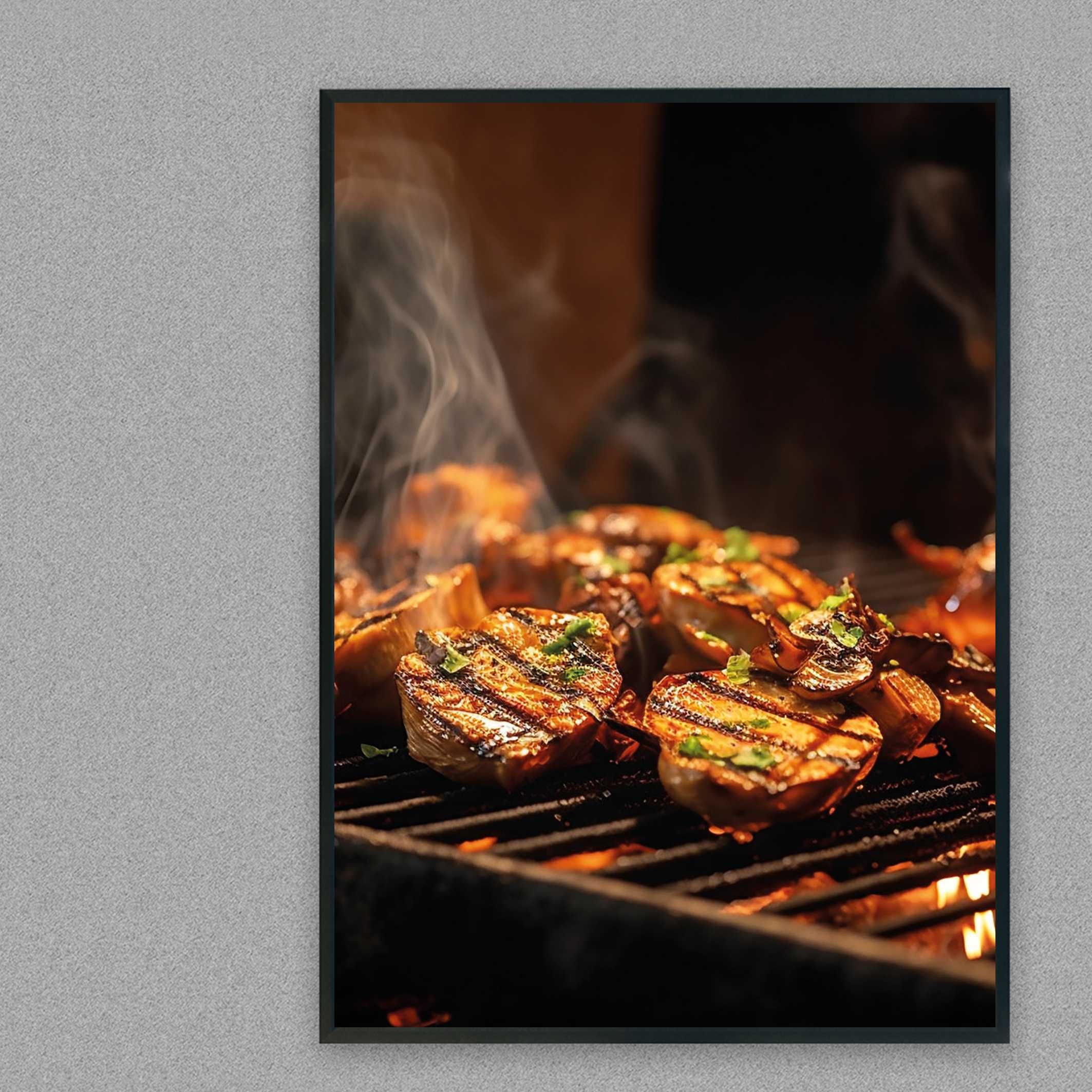 plakat reklamowy grillowane mięso na rusztach do baru i restauracji