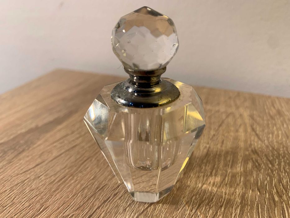 kryształowa perfumetka flakonik ze szklana pipetką, art deco, Vintage