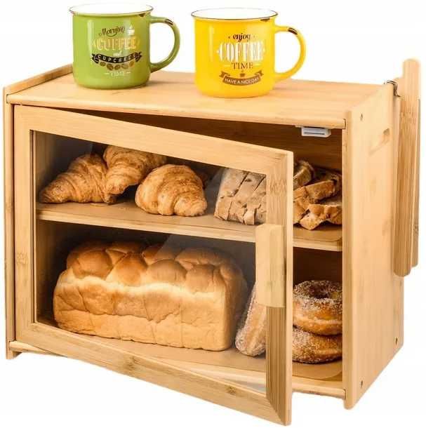 Chlebak drewniany pojemnik na chleb pieczywo duży 40x31x20cm bambusowy