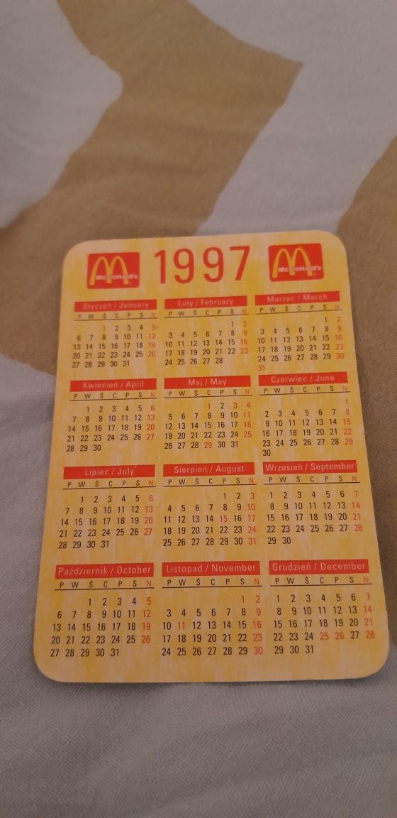 McDonalds kalendarzyk listkowy  1997