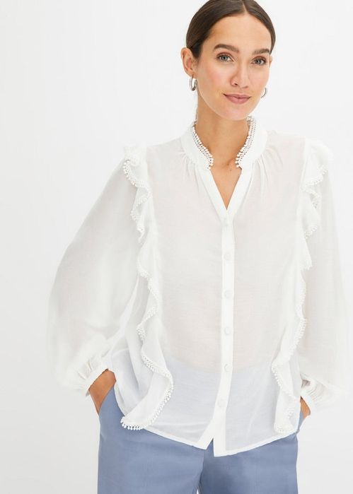 B.P.C bluzka koszulowa śmietankowa z koronką r.44