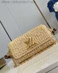 Louis Vuitton Bolsa pele e rafia.