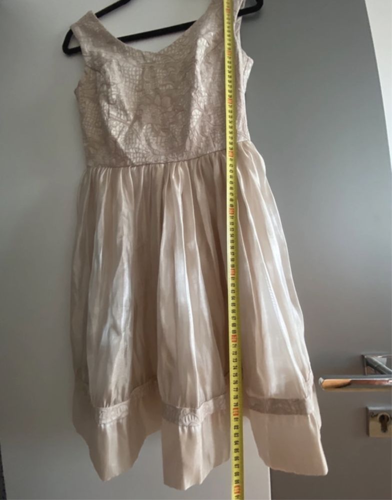 Kremowo-beżowa sukienka z brokatową górą, weselna;Edan, 36