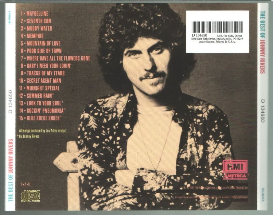 CD Johnny Rivers "The Best Of Johnny Rivers", USA, 1987 год