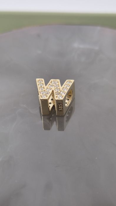 Nowy złoty charms do bransoletki typu Pandora literka W cyrkonie 585