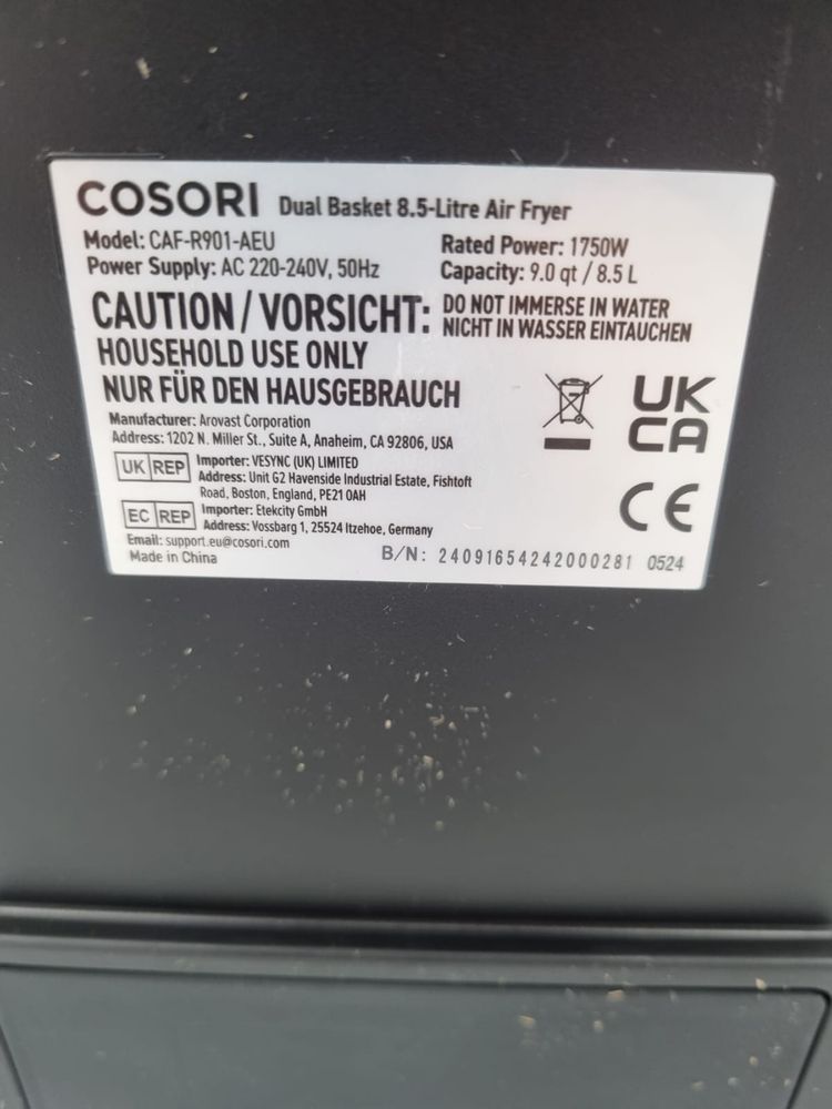 Cosori dual zone frytkownica beztłuszczowa z dwiema szufladami