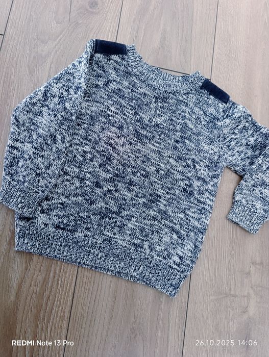 Bawełniany dziecięcy sweter, ciepły świąteczny granatowy, bawełna, F&F