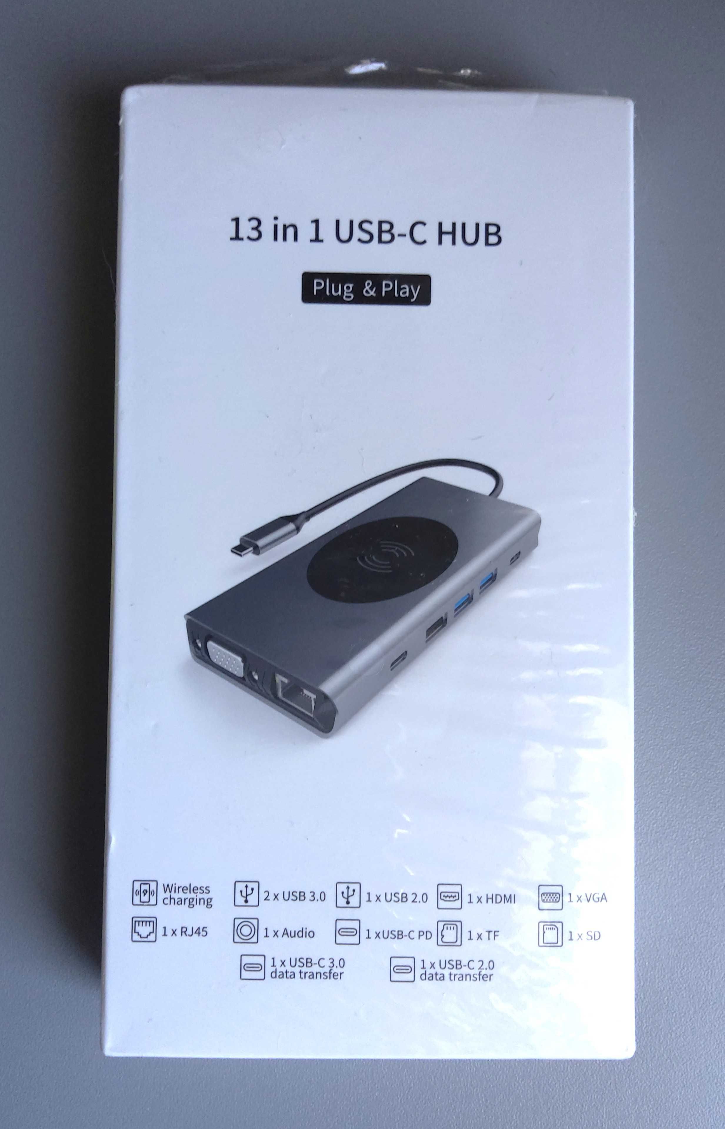 HUB Dongle bezprzewodowym ładowaniem adapter stacji dokującej 13w1 4K