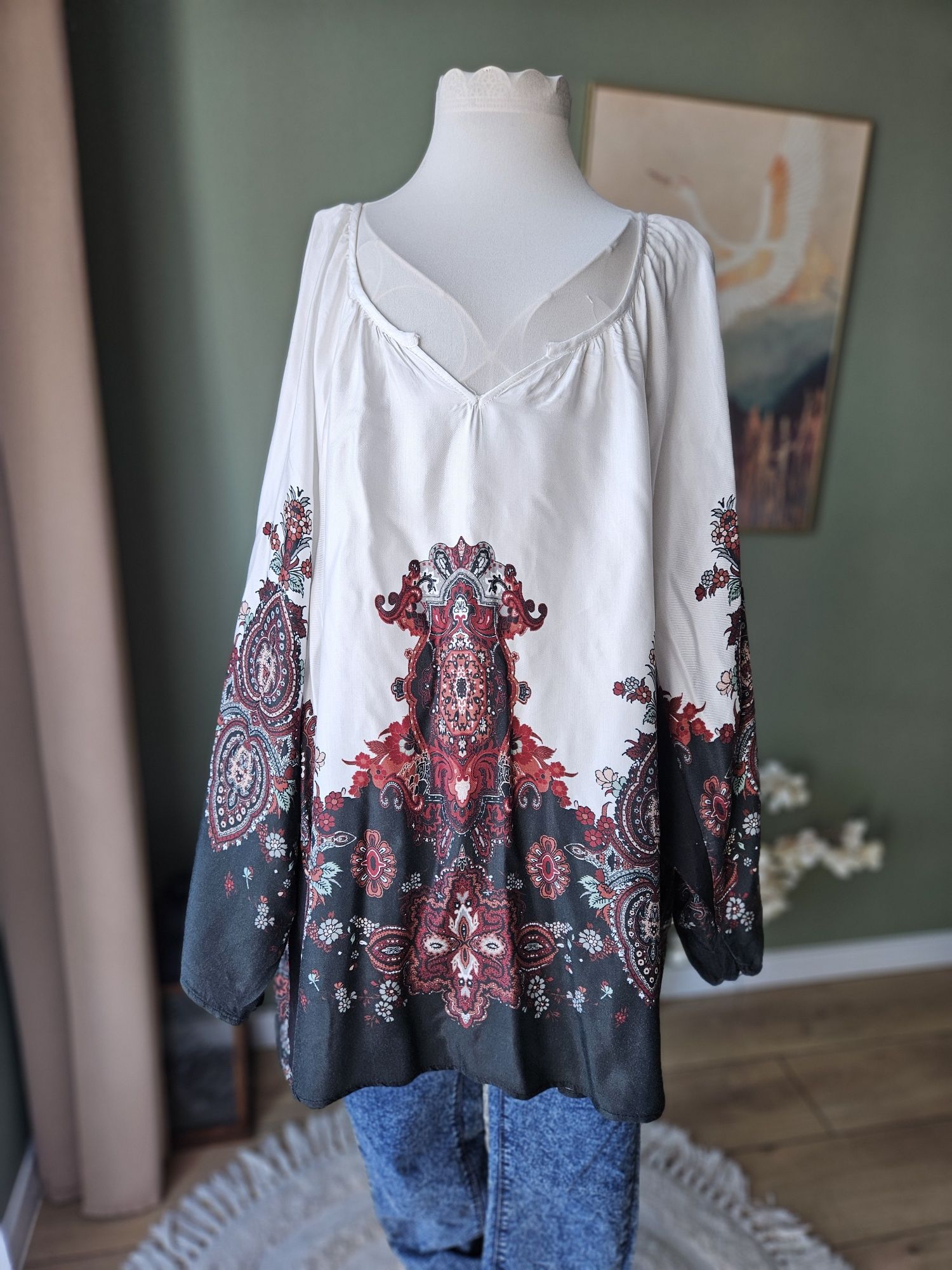 Bluzka damska Kappahl Plus Size 3XL  boho etno biala casual luźna caps