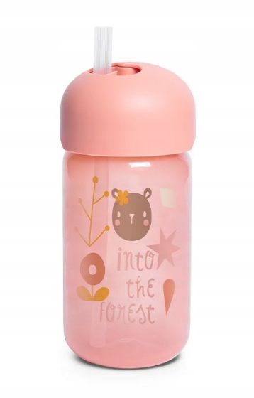 Suavinex Forest 340 ml – bidon niekapek z rurką, różowy, 18 m+