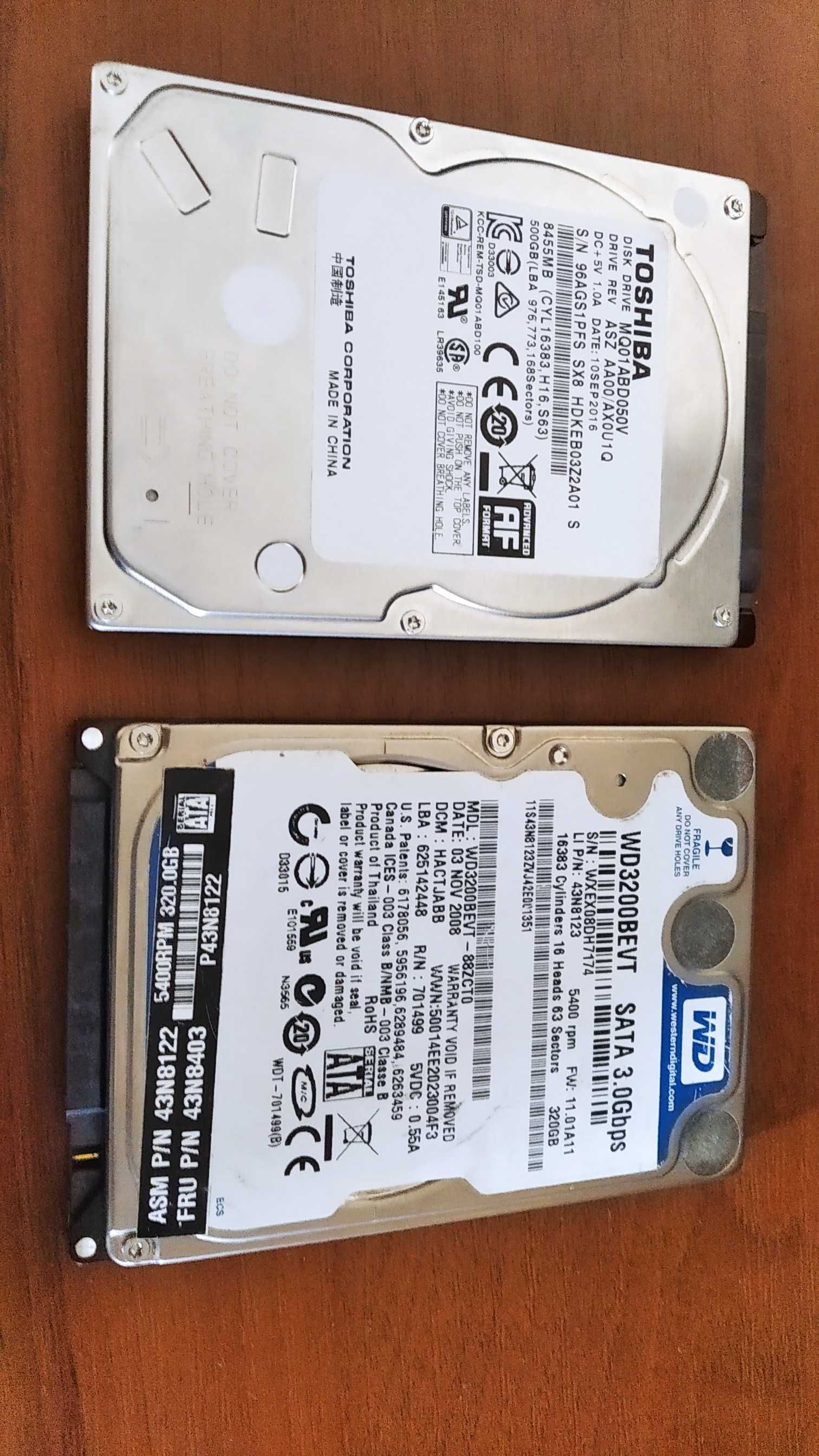 Жёсткие диски HDD Sata (2.5) 500gb и 320gb WD, Toshiba