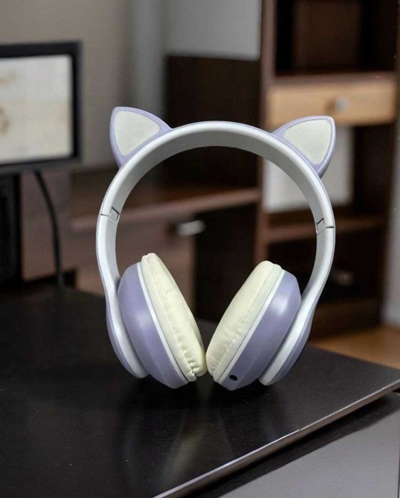 Нові bluetooth навушники з вушками та яскравою led-підсвіткою