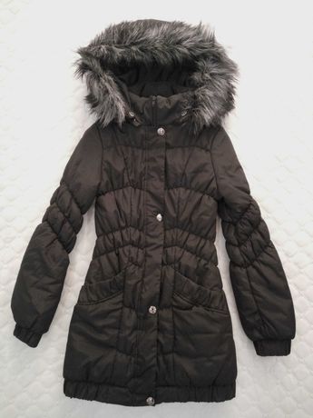 Черная теплая куртка осень-зима, с капюшоном, 42 размер, XXS-XS