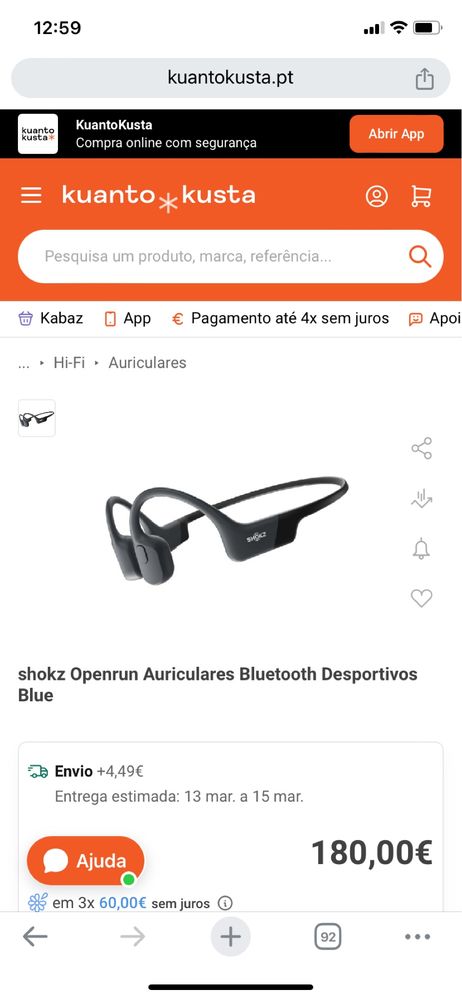 shokz Openrun Auriculares Bluetooth Desportivos Blue NOVOS na CAIXA