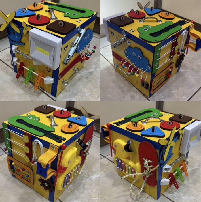 НОВИЙ Музичний жовто-синій бізікуб з КСИЛОФОНОМ ТА СВІТЛОМ