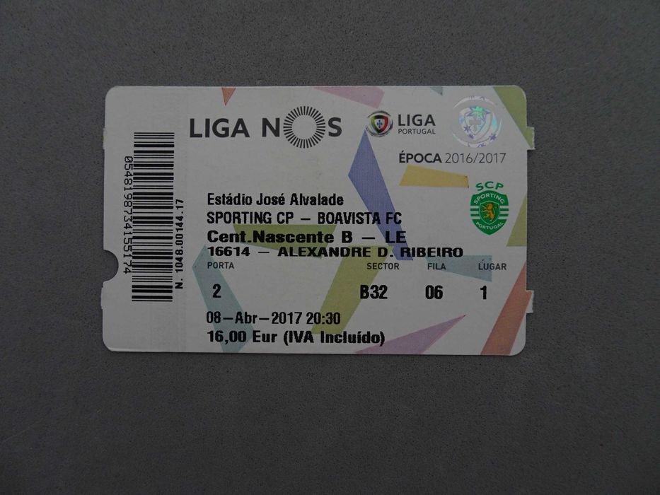 Bilhete de futebol Sporting Boavista Época 2016/2017